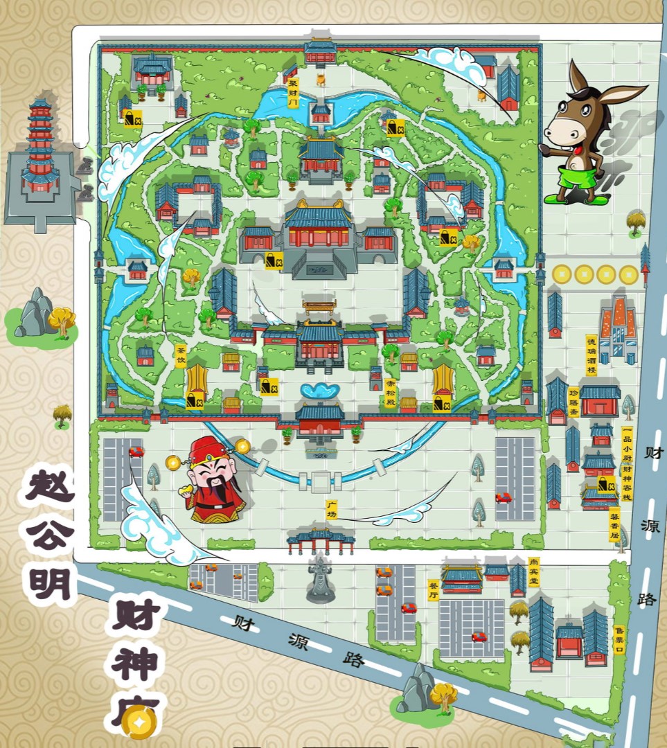 覃塘寺庙类手绘地图